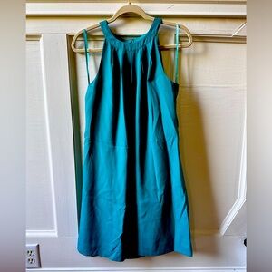 J. Crew Teal wrap back high neck cocktail dress size 8